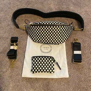 Fawn Design Black and White Checkered Fanny pack with matching card case